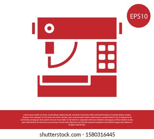 Red Sewing machine icon isolated on white background.  Vector Illustration