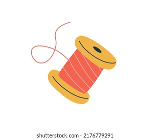 Red Sewing Thread Spool Vector Illustration. Polyester Sewing Machine Thread For A Seamstress Hand Drawn Icon, Symbol Of Crafts And Sewing