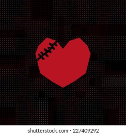 Red sewn flat heart on black background