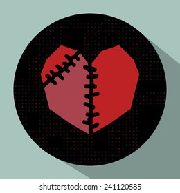 Red sewn flat heart on black background