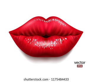 Red, sexy female lips isolated on a white background, an air kiss, beautiful lips, beauty, red lipstick, cosmetics. 3D effect. VectorEPS10