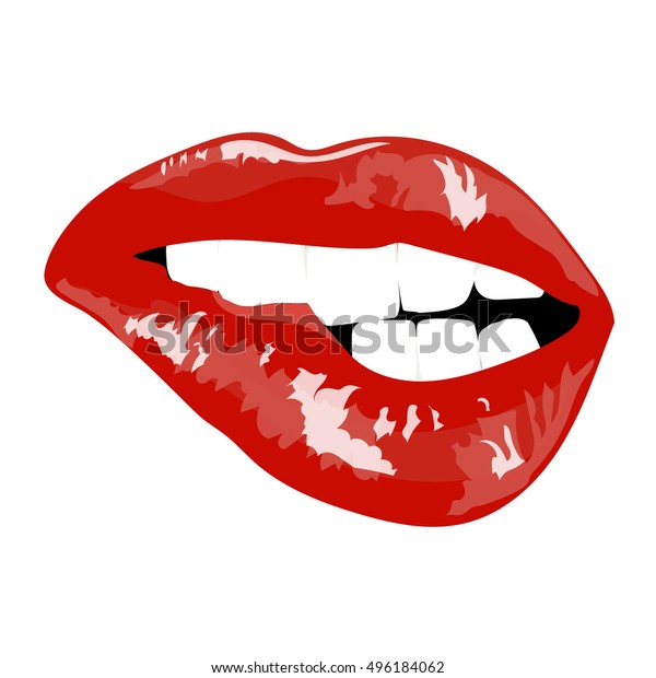 Red Sexy Lips Poster Girl Bites Stock Vector Royalty Free 496184062 3492