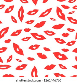 Red sexy lips seamless pattern. Woman's mouth. Vector illustration for labels of cosmetic products, beauty salons, fabric and makeup artists.