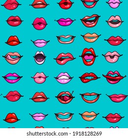 Red Sexy Lips Seamless Vector Pattern. Design For Fabric