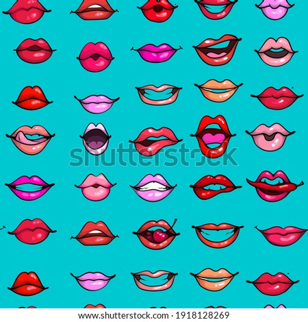 Red sexy lips seamless vector pattern. Design for fabric