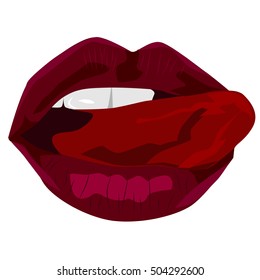 Red sexy lips. Vector illustration. Open mouth with tongue