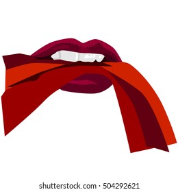 Red sexy lips. Vector illustration. The tape in the mouth