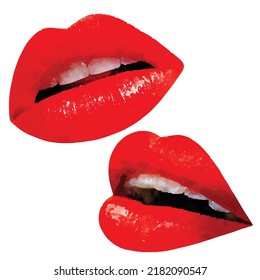 Red sexy lips vector picture Retro makeup art Fashion illustration Rockabilly style Vintage mascara Watercolor hand drawn for logo greeting cards and design