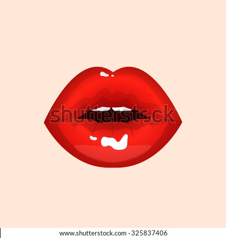 Red sexy shining passion lips, lipstick,erotic open mouth, teeth