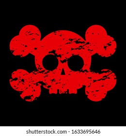 Red shabby skull on a black background, vector