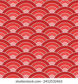 Roter Schatten auf japanischem Hintergrund. Japanische nahtlose Mustervektor. Waves Hintergrundbild. für Kleidung, Umhüllungspapier, Hintergrund, Hintergrund, Geschenkkarte.