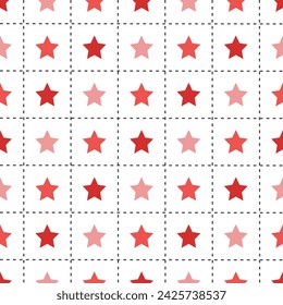Red shade in stitch line pattern with star inside. Argyle vector pattern. Argyle pattern. Seamless geometric pattern for clothing, wrapping paper, backdrop, background, gift card, sweater.