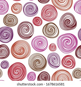 red shades doodle design. funny circles with spirals. thin vector lines on white background