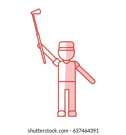 red shading silhouette cartoon faceless full body golfer man with golf club