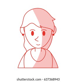 red shading silhouette cartoon half body woman with earings