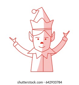 red shading silhouette cartoon half body christmas elf with hands open