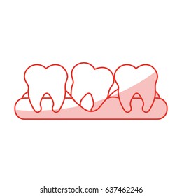red shading silhouette cartoon set tooth in gum