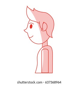 red shading silhouette cartoon side view half body man with t-shirt and hairstyle