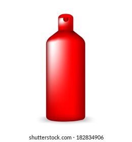 Red shampoo bottle isolated on white 