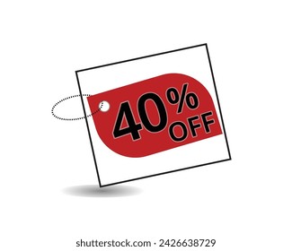 Red shape 40% off tag vector illustration.