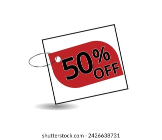 Forma roja 50% de descuento etiqueta ilustración vectorial.