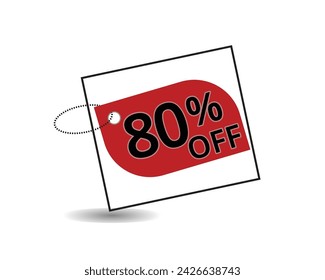 Red shape 80% off tag vector illustration.