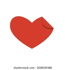 Red shape heart with curled corner on white background. Modern illustration. Simple object in flat style, great design for any purposes. Celebration, romance template. Vector.