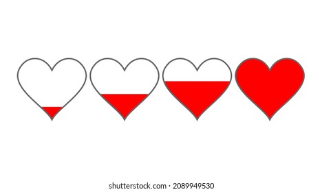 Red shape hearts icon on a white background. Vector set of interface life health bar in video game.