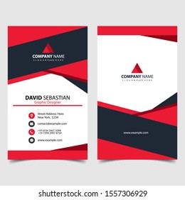 Red shape id, corporate and visit card. Elegant name card templates. Modern creative business card with abstract shapes. Vertical simple clean vector design, layout in rectangle size. eps 10.