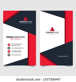 Red shape id, corporate and visit card. Elegant name card templates. Modern creative business card with abstract shapes. Vertical simple clean vector design, layout in rectangle size. eps 10.