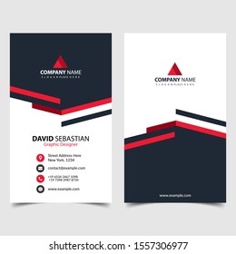 Red shape id, corporate and visit card. Elegant name card templates. Modern creative business card with abstract shapes. Vertical simple clean vector design, layout in rectangle size. eps 10.