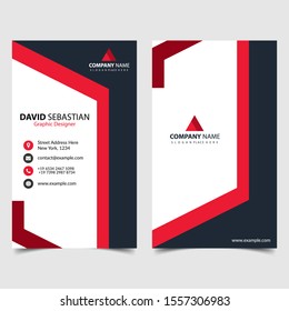 Red shape id, corporate and visit card. Elegant name card templates. Modern creative business card with abstract shapes. Vertical simple clean vector design, layout in rectangle size. eps 10.