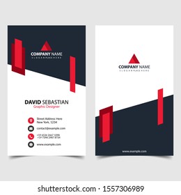 Red shape id, corporate and visit card. Elegant name card templates. Modern creative business card with abstract shapes. Vertical simple clean vector design, layout in rectangle size. eps 10.