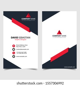 Red shape id, corporate and visit card. Elegant name card templates. Modern creative business card with abstract shapes. Vertical simple clean vector design, layout in rectangle size. eps 10.