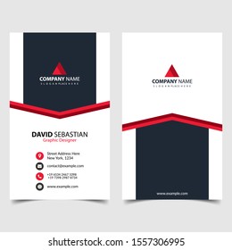 Red shape id, corporate and visit card. Elegant name card templates. Modern creative business card with abstract shapes. Vertical simple clean vector design, layout in rectangle size. eps 10.