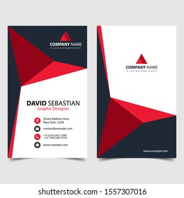 Red shape id, corporate and visit card. Elegant name card templates. Modern creative business card with abstract shapes. Vertical simple clean vector design, layout in rectangle size. eps 10.