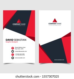 Red shape id, corporate and visit card. Elegant name card templates. Modern creative business card with abstract shapes. Vertical simple clean vector design, layout in rectangle size. eps 10.