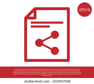 Red Share file icon isolated on white background. File sharing. File transfer sign. Vector Illustration