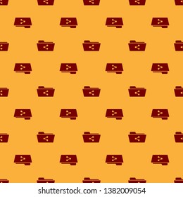 Red Share folder icon isolated seamless pattern on brown background. Folder sharing. Folder transfer sign. Flat design. Vector Illustration