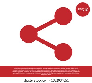 Red Share icon isolated on white background. Share, sharing, communication pictogram, social media, connection, network, distribute sign. Vector Illustration