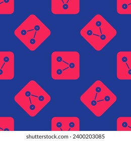 Red Share icon isolated seamless pattern on blue background. Share, sharing, communication pictogram, social media, connection, network.  Vector