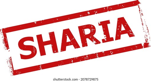 Red SHARIA rectangle frame watermark. SHARIA text is inside rectangle frame. Rough SHARIA watermark in red color, with corroded texture.