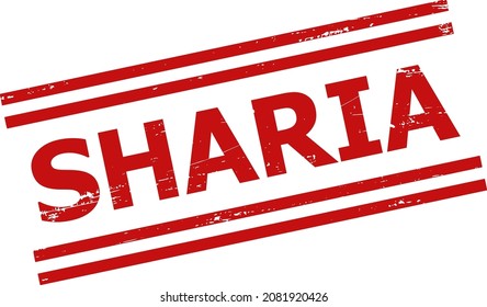 Red SHARIA seal stamp. SHARIA seal stamp with parallel double line elements. Rough SHARIA watermark in red color, with grunged style.