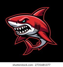 Red Shark Character Emblem Badge e-Sport Logo Vector Template
