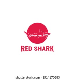 red shark logo with circle behind, animal illustration design