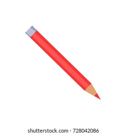 Red sharp pencil with silver end vector illustration isolated on white background. Colorful crayon in flat style design, drawing object