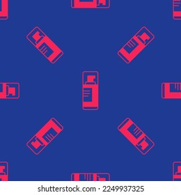 Red Shaving gel foam icon isolated seamless pattern on blue background. Shaving cream.  Vector