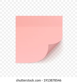 Red sheet of note papers with shadow, ready for your message. Realistic. Isolated on transparent background. Vector illustration.