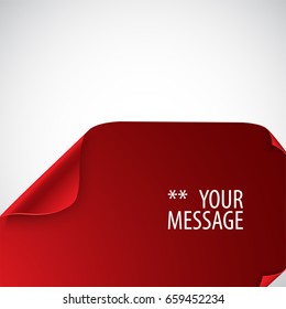 Red sheet of paper with curved corners. Vector