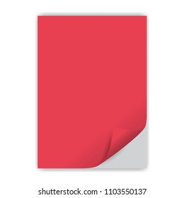 red sheet of paper with a wrapped corner and shadows. Paper for text. Banner advertising sales.